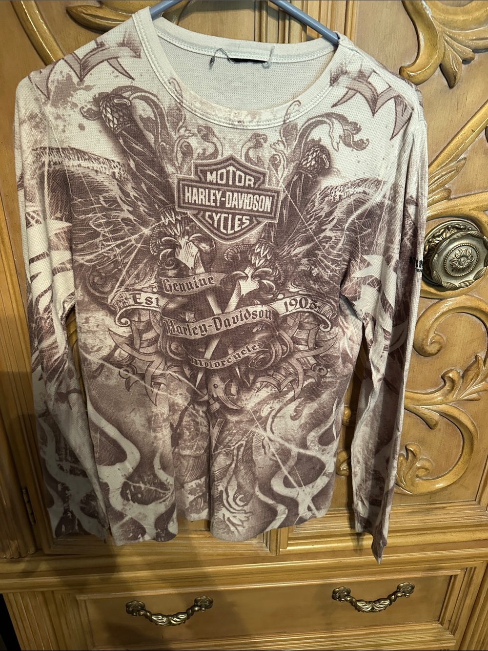 Harley-Davidson Taupe and Cream Eagle Crest Long Sleeve Tee
